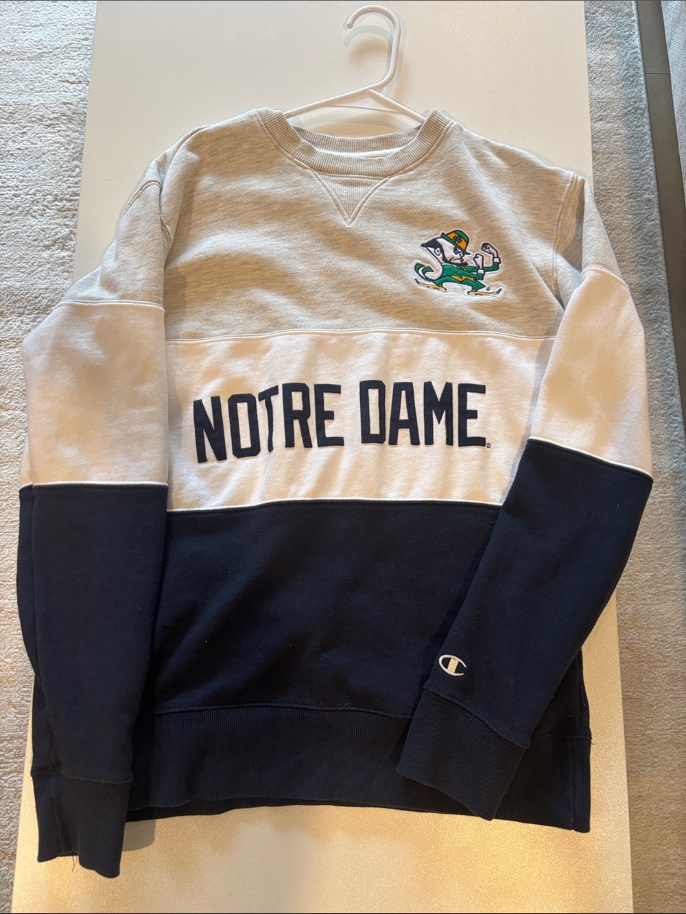 Champion Notre Dame Colorblock Crewneck Sweatshirt - Navy, White, Gray